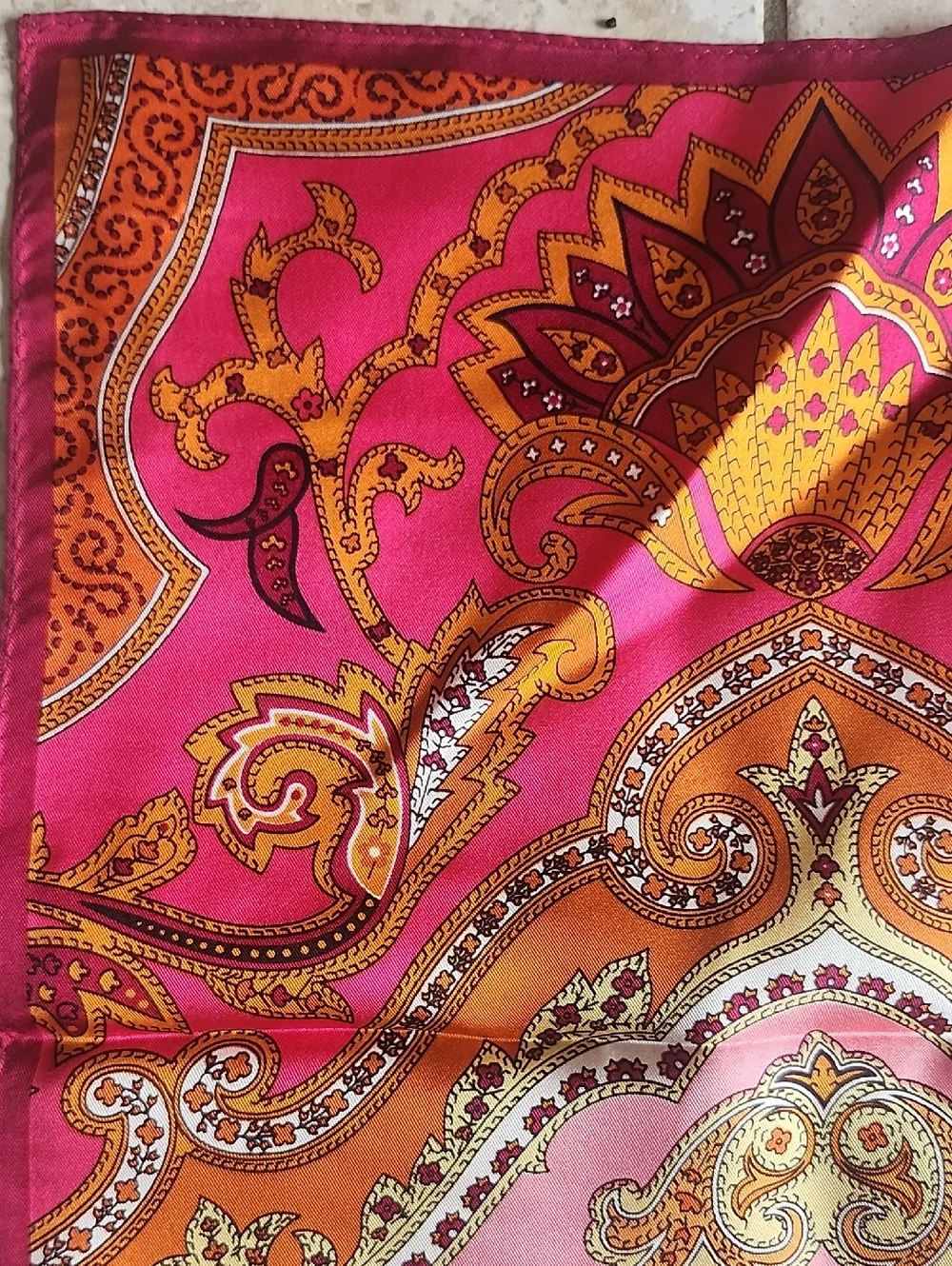 Vibrant Orange Paisley Oblong Silk Scarf